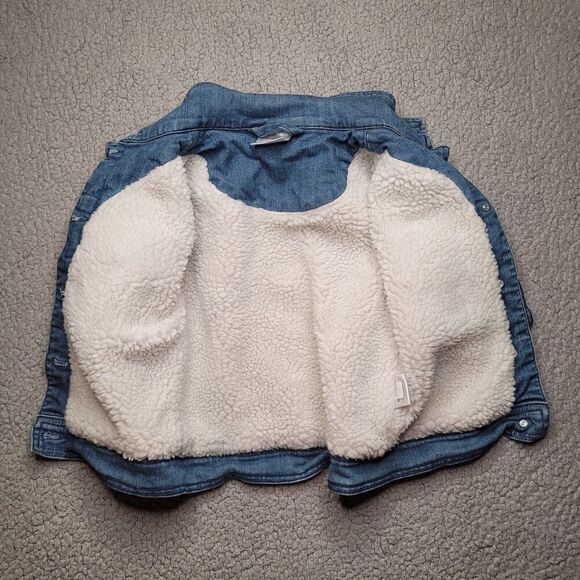 Hanna Andersson Jacket Kids Toddler 4 Blue Denim Sherpa Lined Applique Novelty - Picture 6 of 12